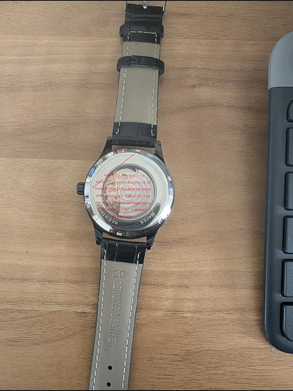Black Automatic Skeleton Watch with Leather Strap -